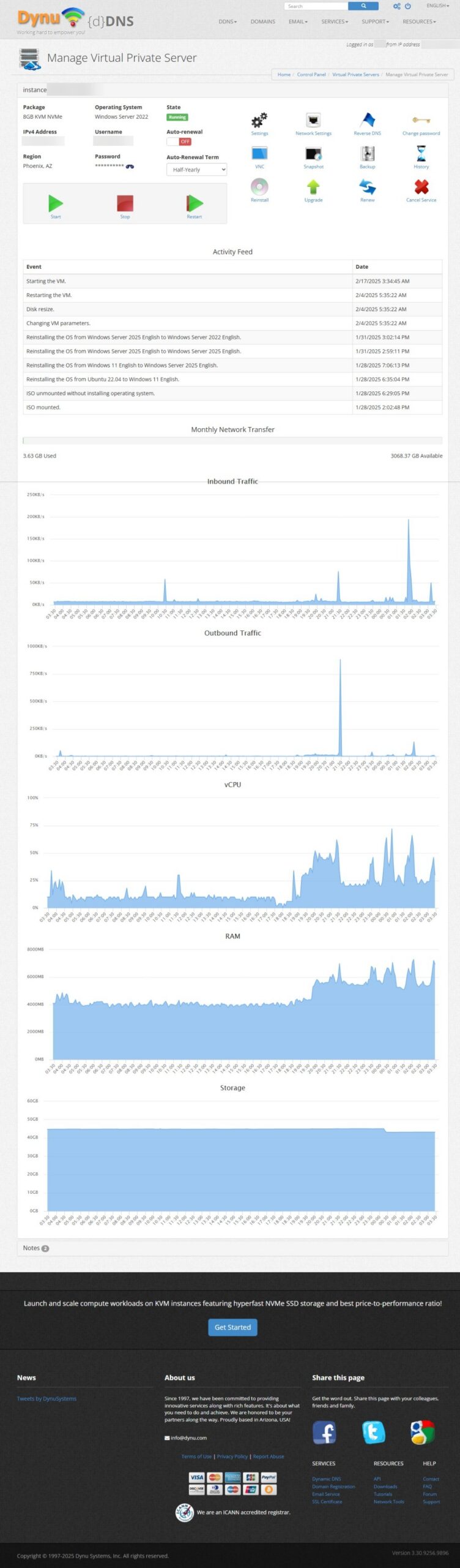 Dynu.com VPS Dashboard
