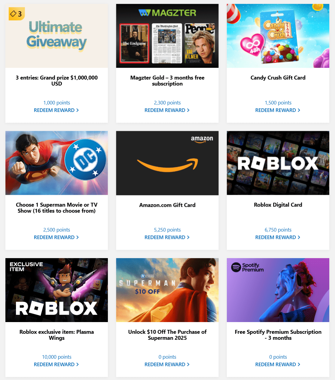 Microsoft Rewards Redeem Page Snippet